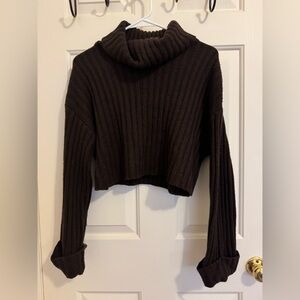 Cozy Brown Cropped Turtleneck Sweater